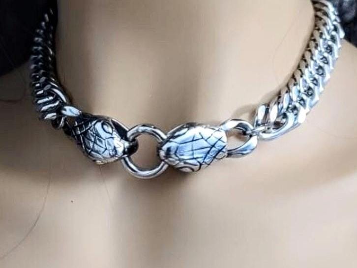 Mens Snake Norse Gothic Punk Collar Chunky Choker Biker Necklace