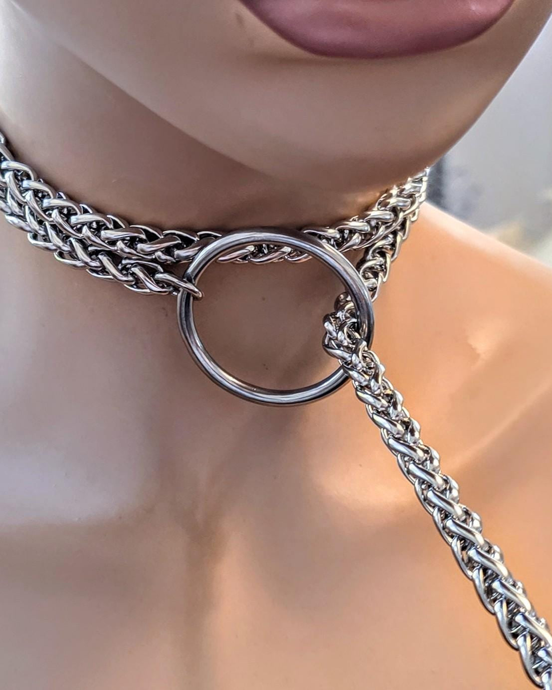 Chunky Heavy Slip Chain Collar Choker Leash Layered Necklace | Strong, tuggable chain statement gothic intimate couples jewelry gift for her