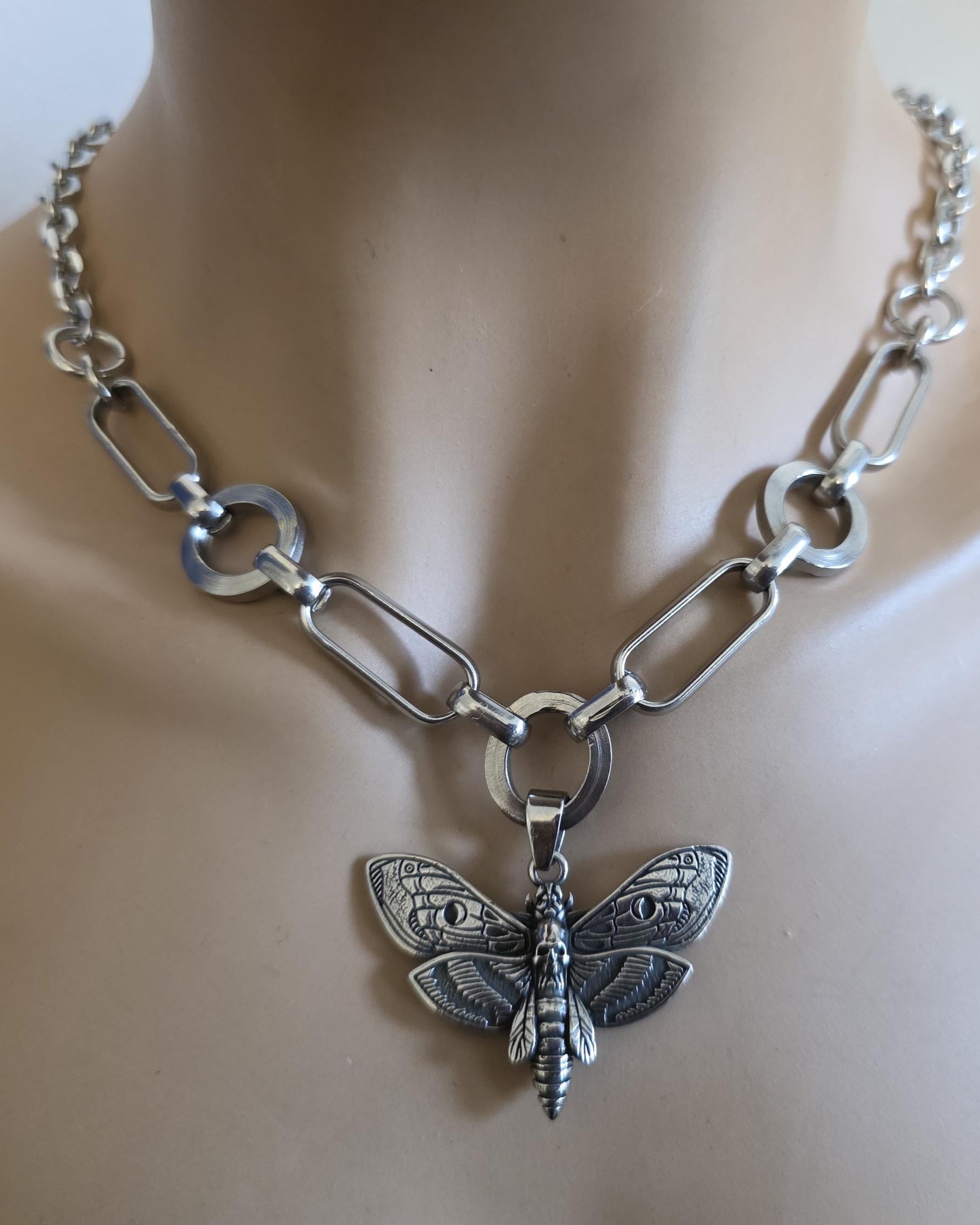 Death Moth Gothic Punk Pendant Multi Strand Choker Goth Necklace Set | Alt Aesthetic edgy chunky statement handmade jewelry gift for her