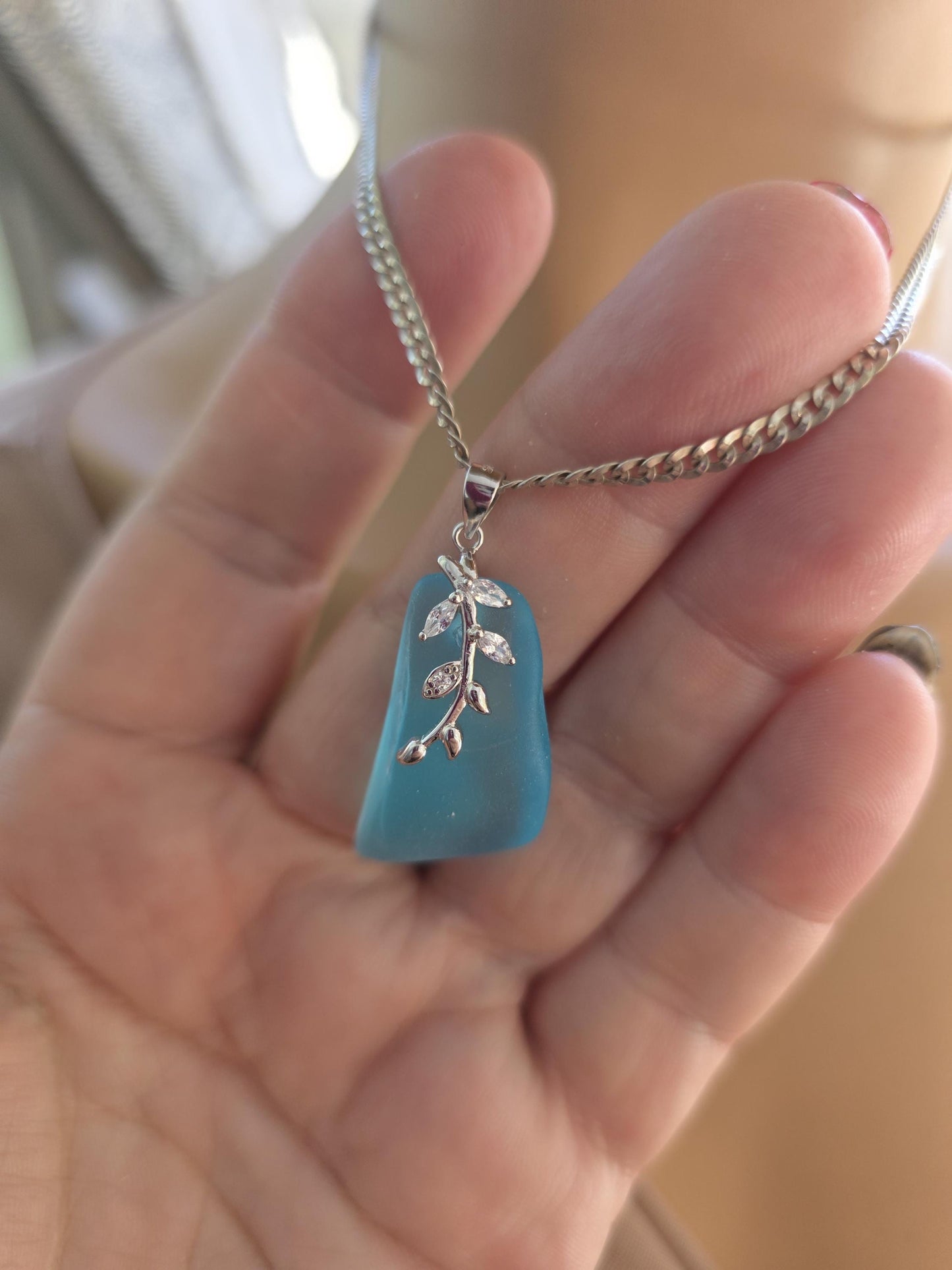 Daughter of the Deep – Blue Sea Glass Necklace, Sterling Silver Ocean Jewelry, Rare Sea Glass Pendant, Norse Myth Coastal Necklace