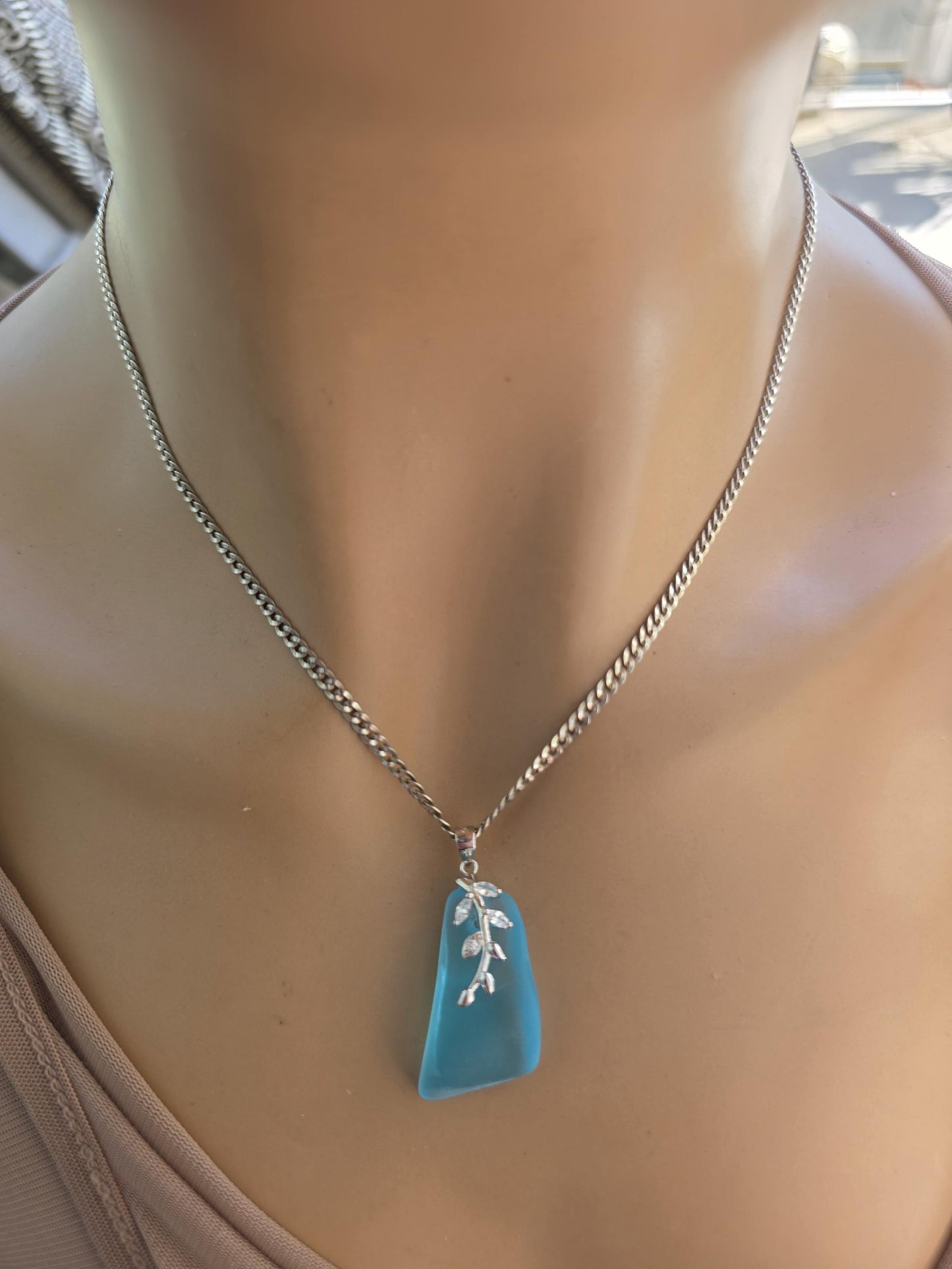 Daughter of the Deep – Blue Sea Glass Necklace, Sterling Silver Ocean Jewelry, Rare Sea Glass Pendant, Norse Myth Coastal Necklace