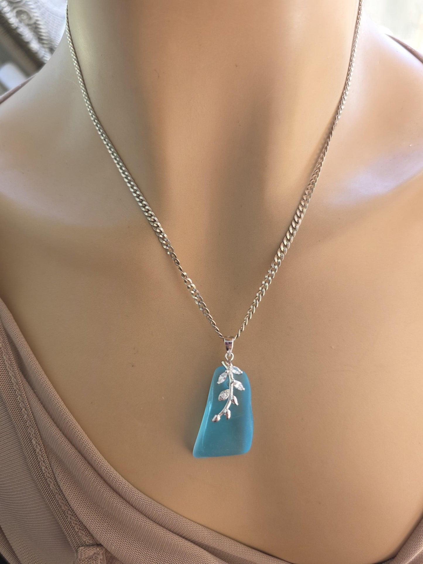 Daughter of the Deep – Blue Sea Glass Necklace, Sterling Silver Ocean Jewelry, Rare Sea Glass Pendant, Norse Myth Coastal Necklace