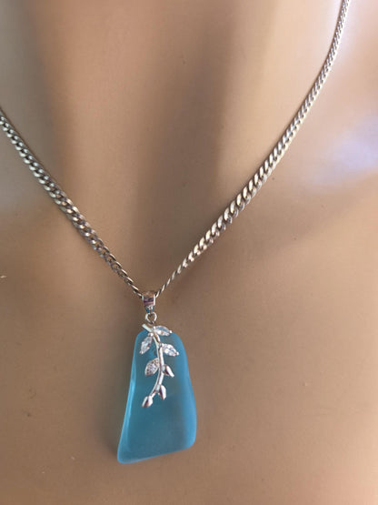 Daughter of the Deep – Blue Sea Glass Necklace, Sterling Silver Ocean Jewelry, Rare Sea Glass Pendant, Norse Myth Coastal Necklace