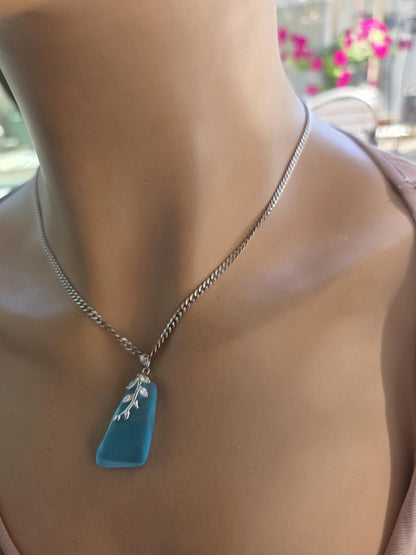 Daughter of the Deep – Blue Sea Glass Necklace, Sterling Silver Ocean Jewelry, Rare Sea Glass Pendant, Norse Myth Coastal Necklace