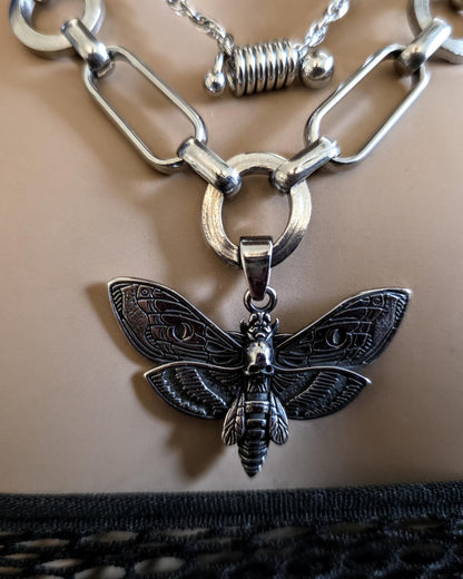 Death Moth Gothic Punk Pendant Multi Strand Choker Goth Necklace Set | Alt Aesthetic edgy chunky statement handmade jewelry gift for her