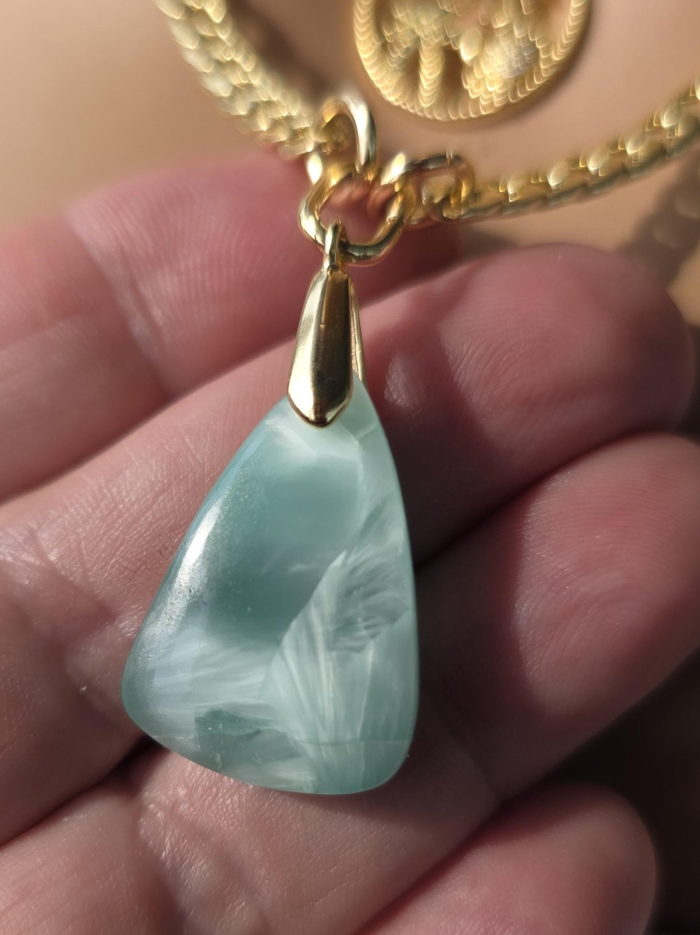 Ocean Theme Hemimorphite Pendant Gold Layered Necklaces Set, Tropical Palm Tree & Crab Zircon Medallion • Boho Healing Sea Beach Jewelry