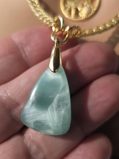 Ocean Theme Hemimorphite Pendant Gold Layered Necklaces Set, Tropical Palm Tree & Crab Zircon Medallion • Boho Healing Sea Beach Jewelry