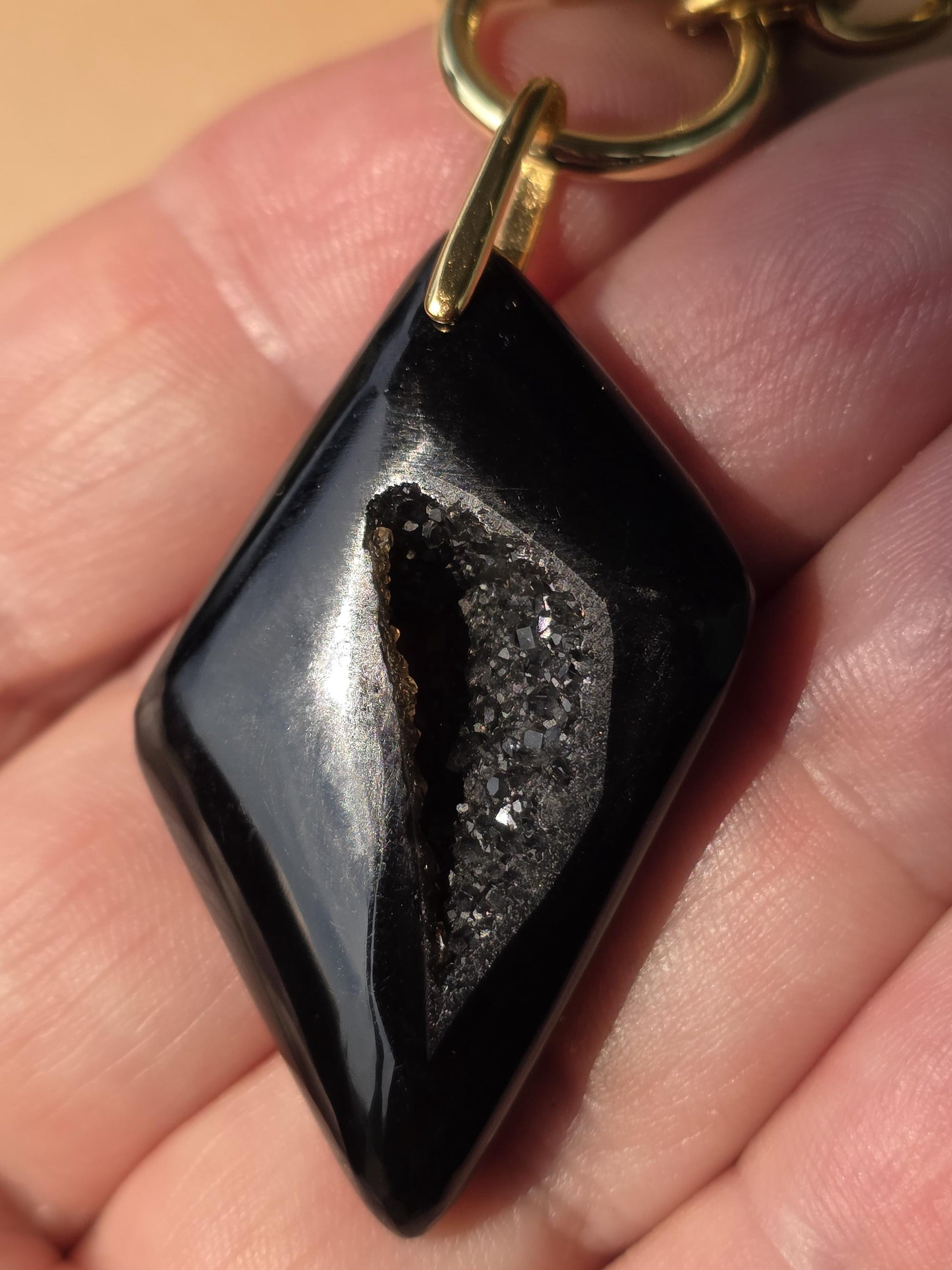 Onyx and Gold Necklace • Gothic Layered Statement Necklace • Black Stone Pendant • 18K Gold Plated Steel • Celestial Sun & Moon Jewelry