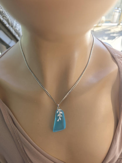 Daughter of the Deep – Blue Sea Glass Necklace, Sterling Silver Ocean Jewelry, Rare Sea Glass Pendant, Norse Myth Coastal Necklace