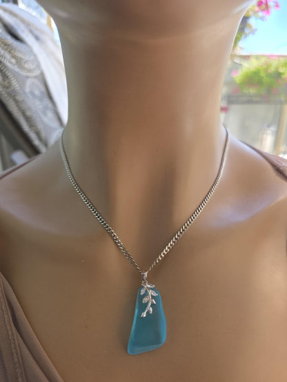 Daughter of the Deep – Blue Sea Glass Necklace, Sterling Silver Ocean Jewelry, Rare Sea Glass Pendant, Norse Myth Coastal Necklace
