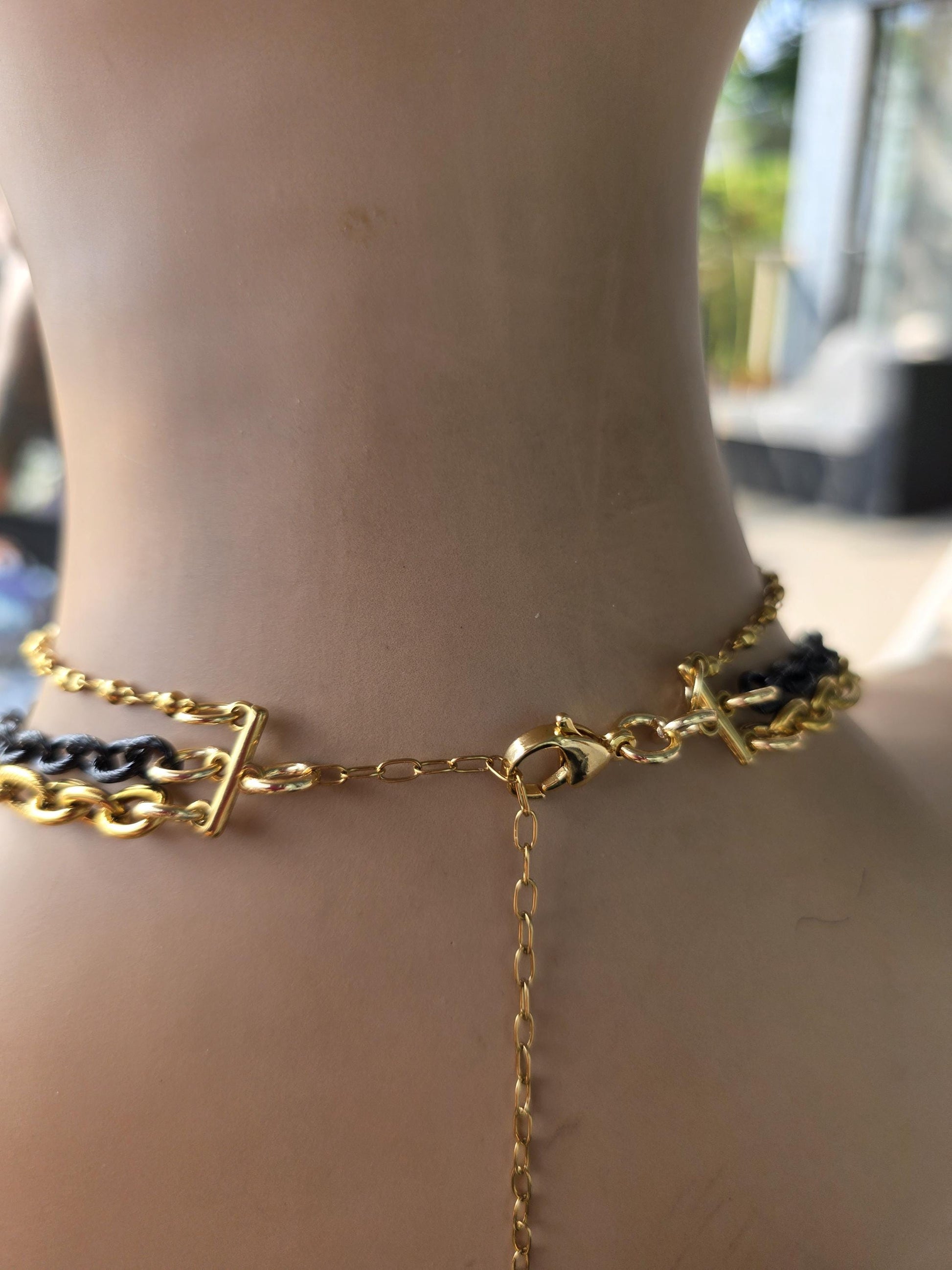 Onyx and Gold Necklace • Gothic Layered Statement Necklace • Black Stone Pendant • 18K Gold Plated Steel • Celestial Sun & Moon Jewelry