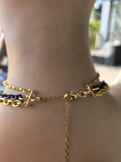 Onyx and Gold Necklace • Gothic Layered Statement Necklace • Black Stone Pendant • 18K Gold Plated Steel • Celestial Sun & Moon Jewelry