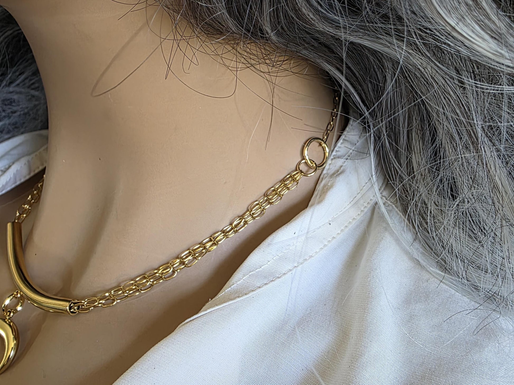 Gold Crescent Horn Moon Pendant Multi Strand Necklace: Witchy Celestial Jewelry