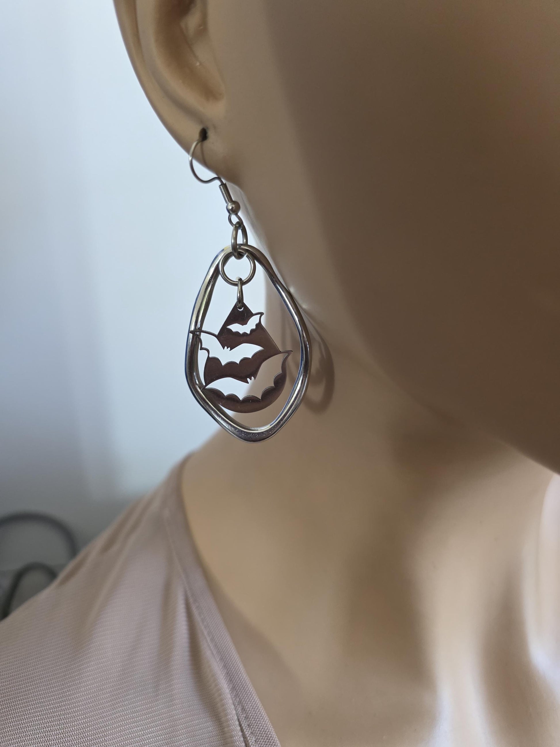 Gothic Vampire Bat Dangle Earrings: Steel Ear Wires,  Handmade Halloween Witchy Goth Jewelry