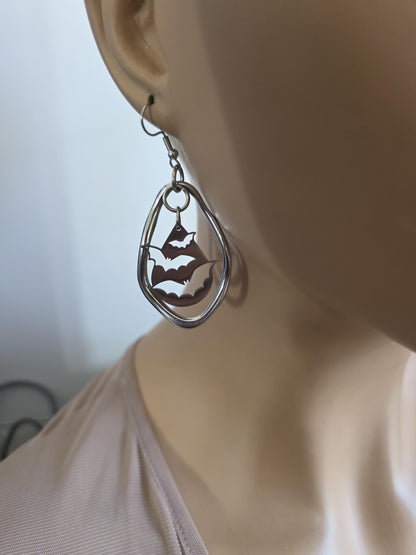 Gothic Vampire Bat Dangle Earrings: Steel Ear Wires,  Handmade Halloween Witchy Goth Jewelry