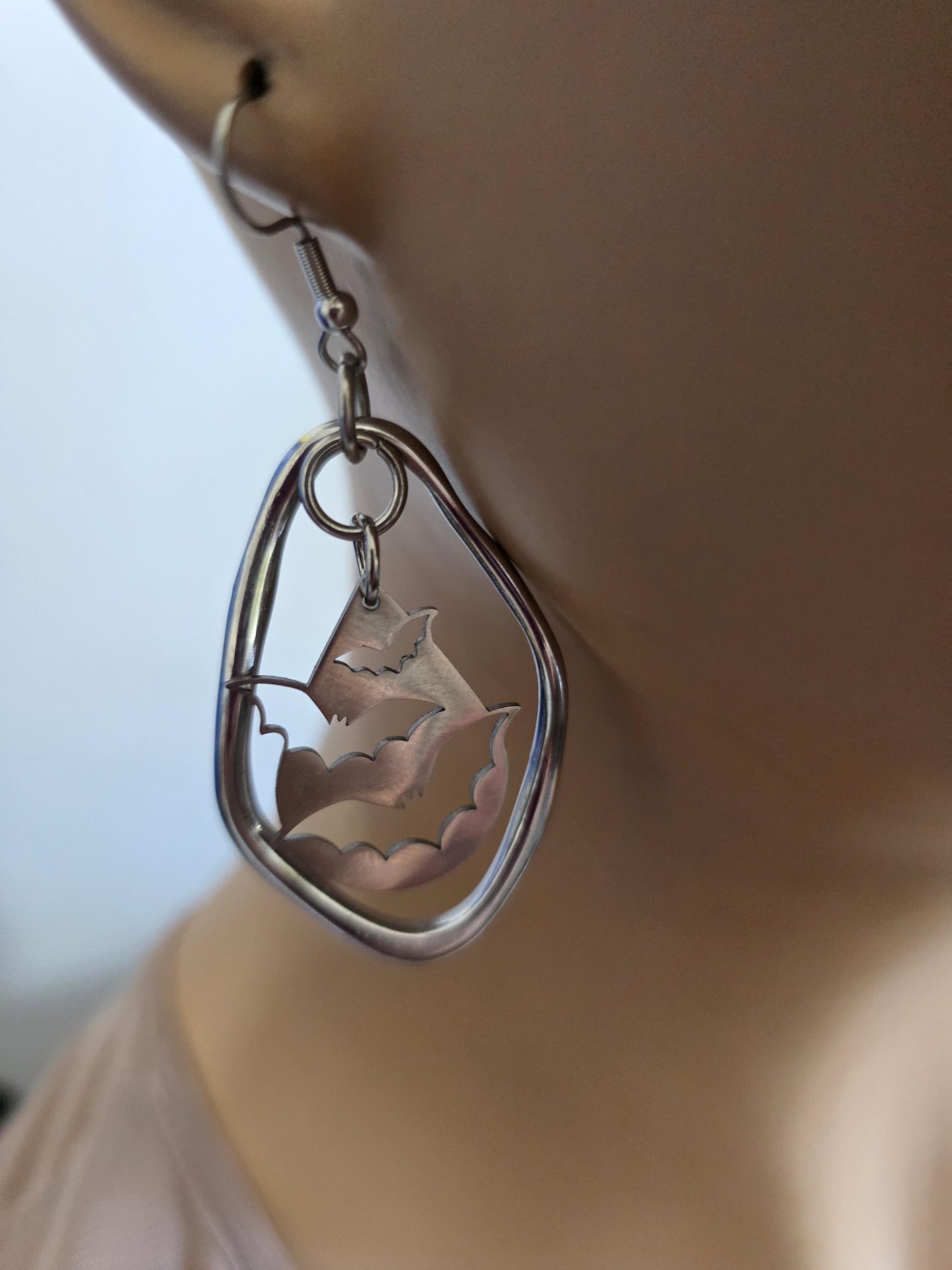 Gothic Vampire Bat Dangle Earrings: Steel Ear Wires,  Handmade Halloween Witchy Goth Jewelry