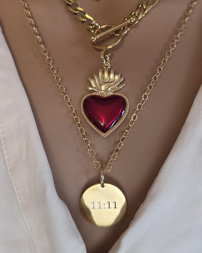 Gold Sacred Heart Layered Pendant Necklace Set - 3 Separate Necklaces, Angel Number 11:11