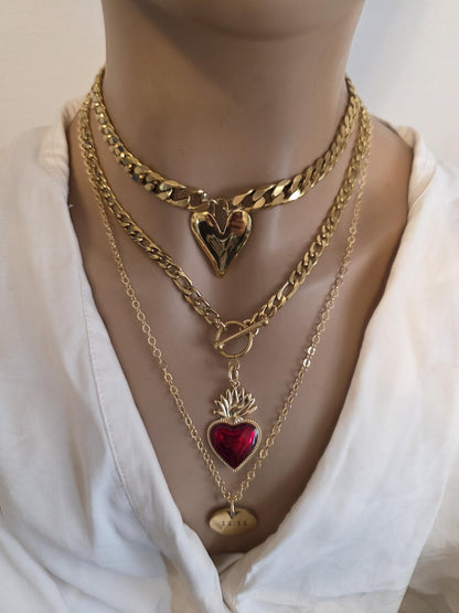 Gold Sacred Heart Layered Pendant Necklace Set - 3 Separate Necklaces, Angel Number 11:11