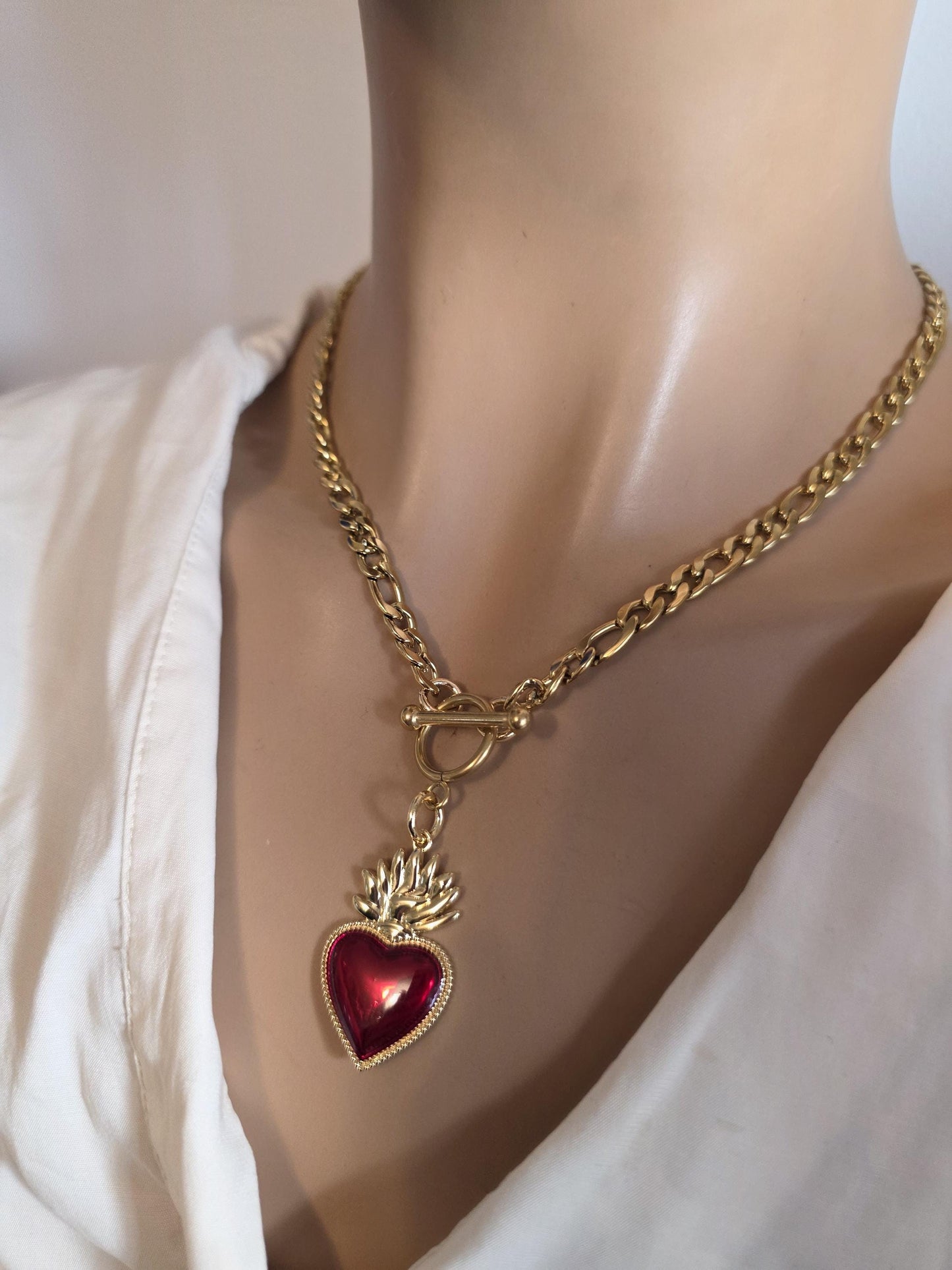 Gold Sacred Heart Layered Pendant Necklace Set - 3 Separate Necklaces, Angel Number 11:11