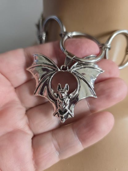 Bat Pendant Chainmail Choker Necklace: Gothic Occult Collar, Stainless Steel