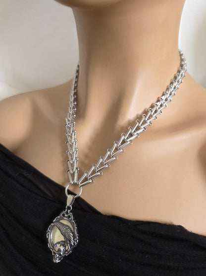 Raven and Skull Gothic Pendant Necklace – Norse Valkyrie Choker, Stainless Steel Viking Jewelry for Men & Women