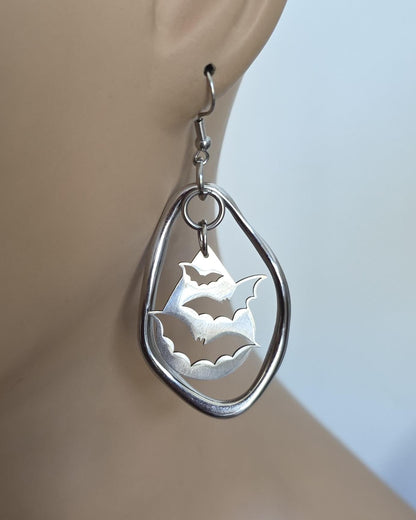 Gothic Vampire Bat Dangle Earrings: Steel Ear Wires,  Handmade Halloween Witchy Goth Jewelry