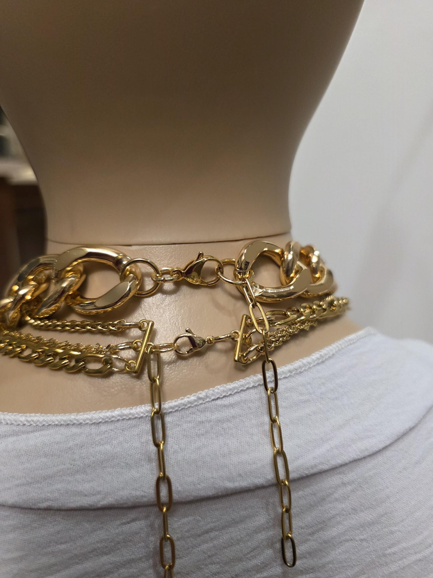 Layered Gold Rhinestone Necklace Set | Egyptian Sun, Ankh & Eye of Horus | Chunky Gold Chain Choker Statement Jewelry