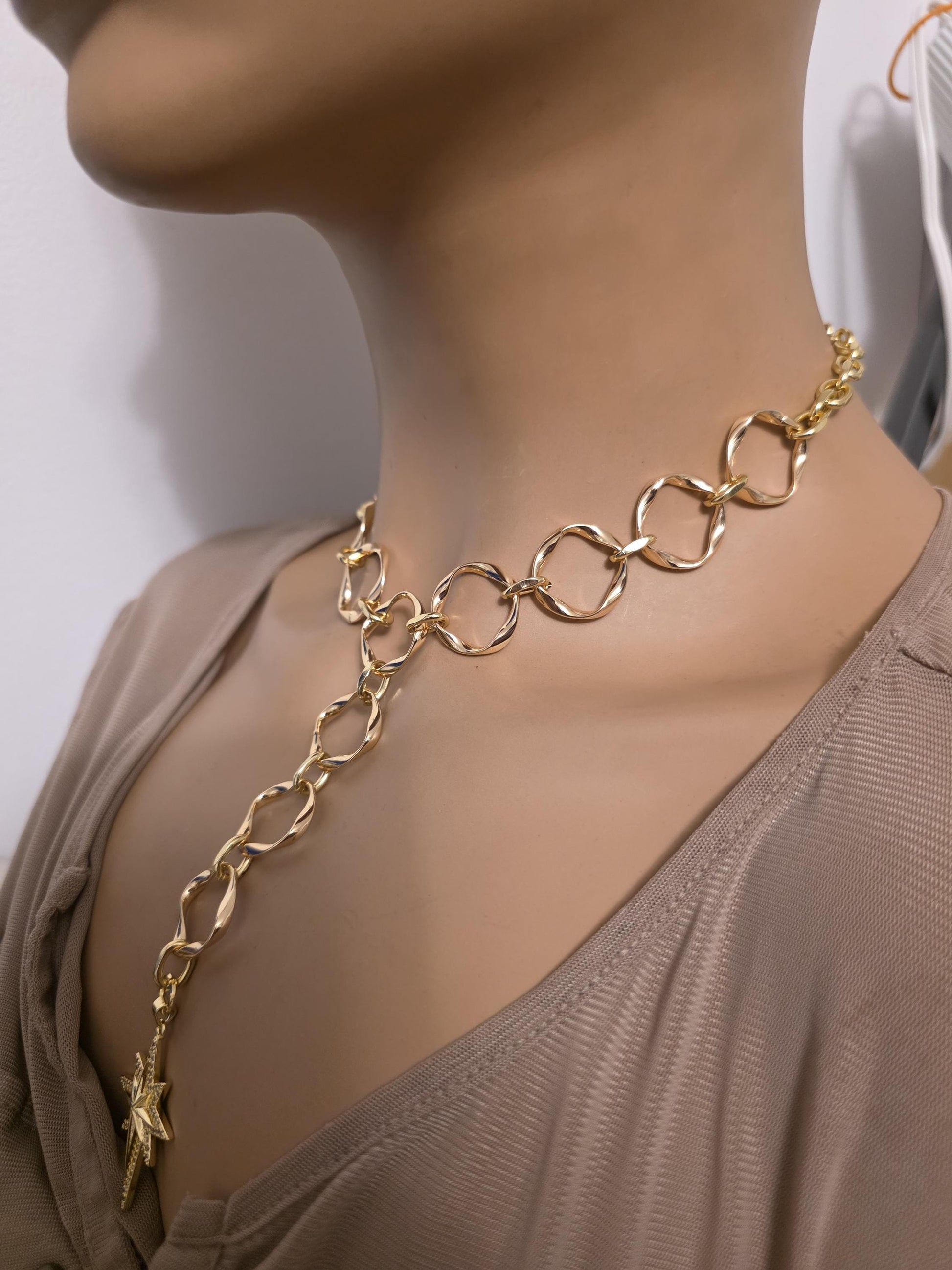 Gold Polaris North Star Celestial Pendant Statement Necklace: Cubic Zirconia Choker