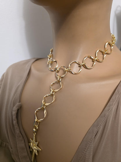 Gold Polaris North Star Celestial Pendant Statement Necklace: Cubic Zirconia Choker