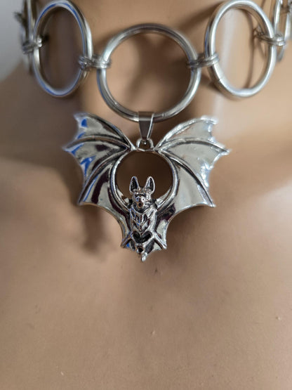 Bat Pendant Chainmail Choker Necklace: Gothic Occult Collar, Stainless Steel