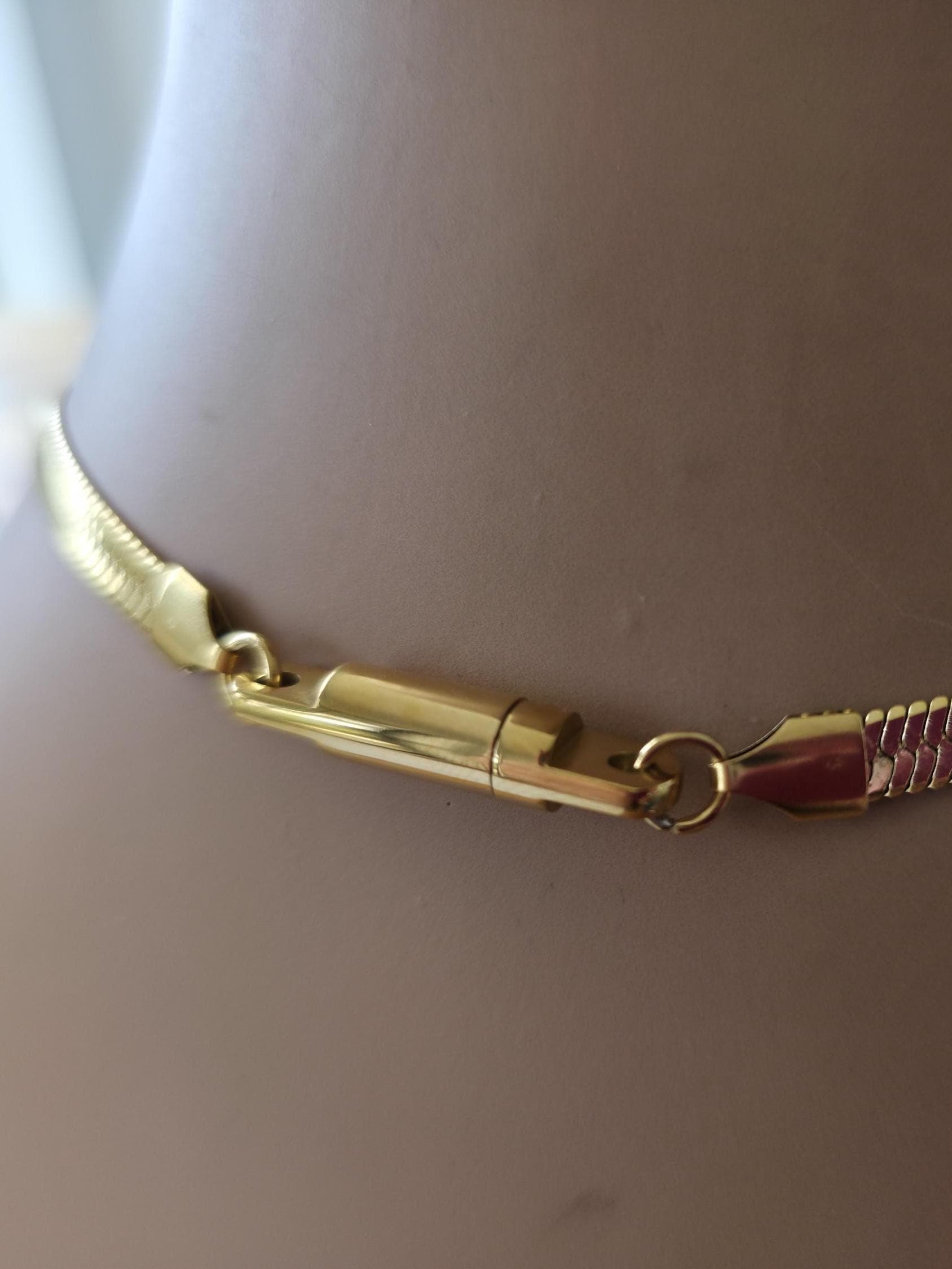 Gold Plated Steel Day Collar Choker Necklace, Unique Style, Permanent Locking Option - Couples Devotion Jewelry