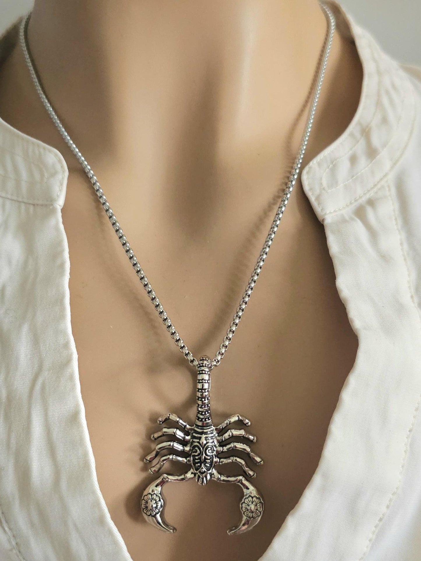 Scorpion Scorpio Steel Edgy Mens or Womens Chunky Punk Aesthetic Pendant Necklace - Handmade Jewelry Statement gift for her gift for him