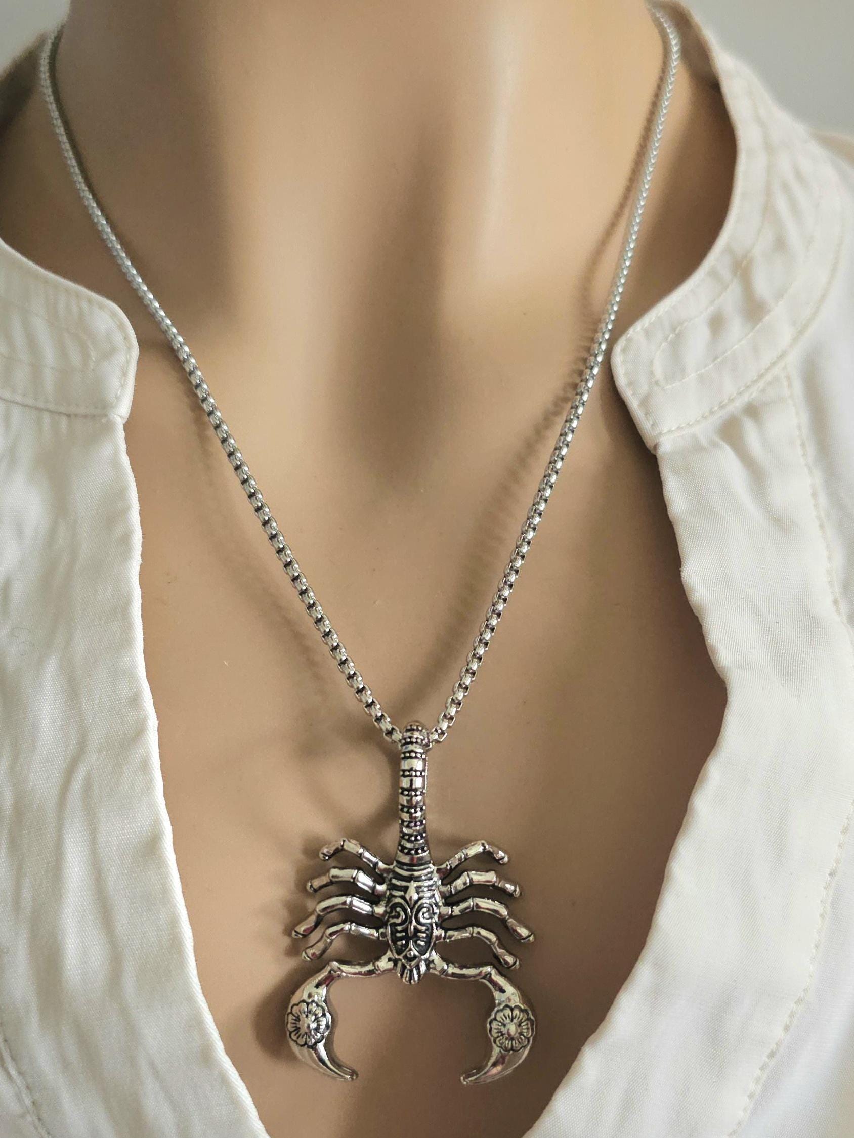 Scorpion Scorpio Steel Edgy Mens or Womens Chunky Punk Aesthetic Pendant Necklace - Handmade Jewelry Statement gift for her gift for him