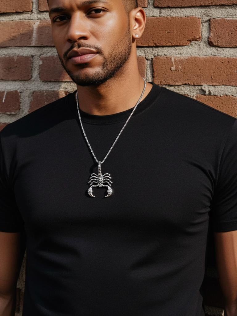 Mens Scorpion or Scorpio Pendant Necklace: Chunky Astrology Stainless Steel Jewelry