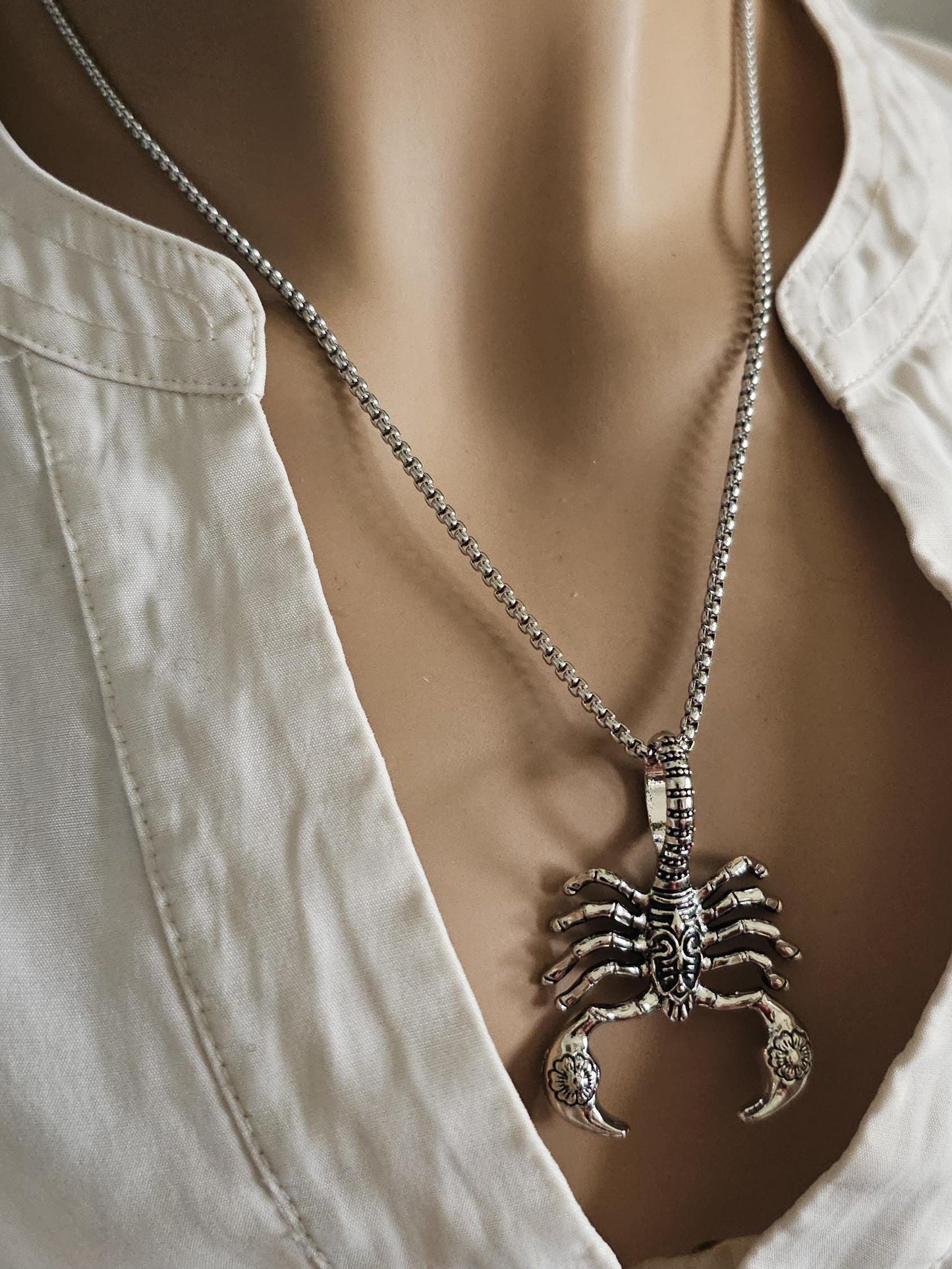 Scorpion Scorpio Steel Edgy Mens or Womens Chunky Punk Aesthetic Pendant Necklace - Handmade Jewelry Statement gift for her gift for him