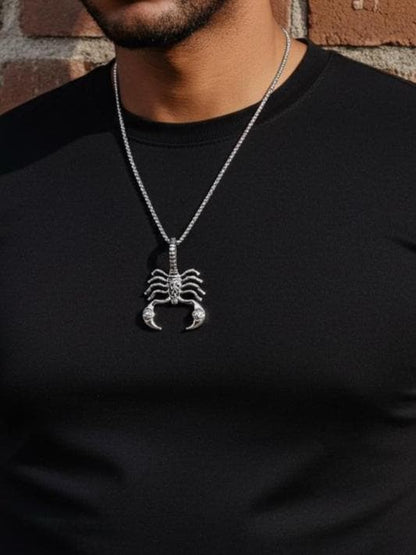 Mens Scorpion or Scorpio Pendant Necklace: Chunky Astrology Stainless Steel Jewelry