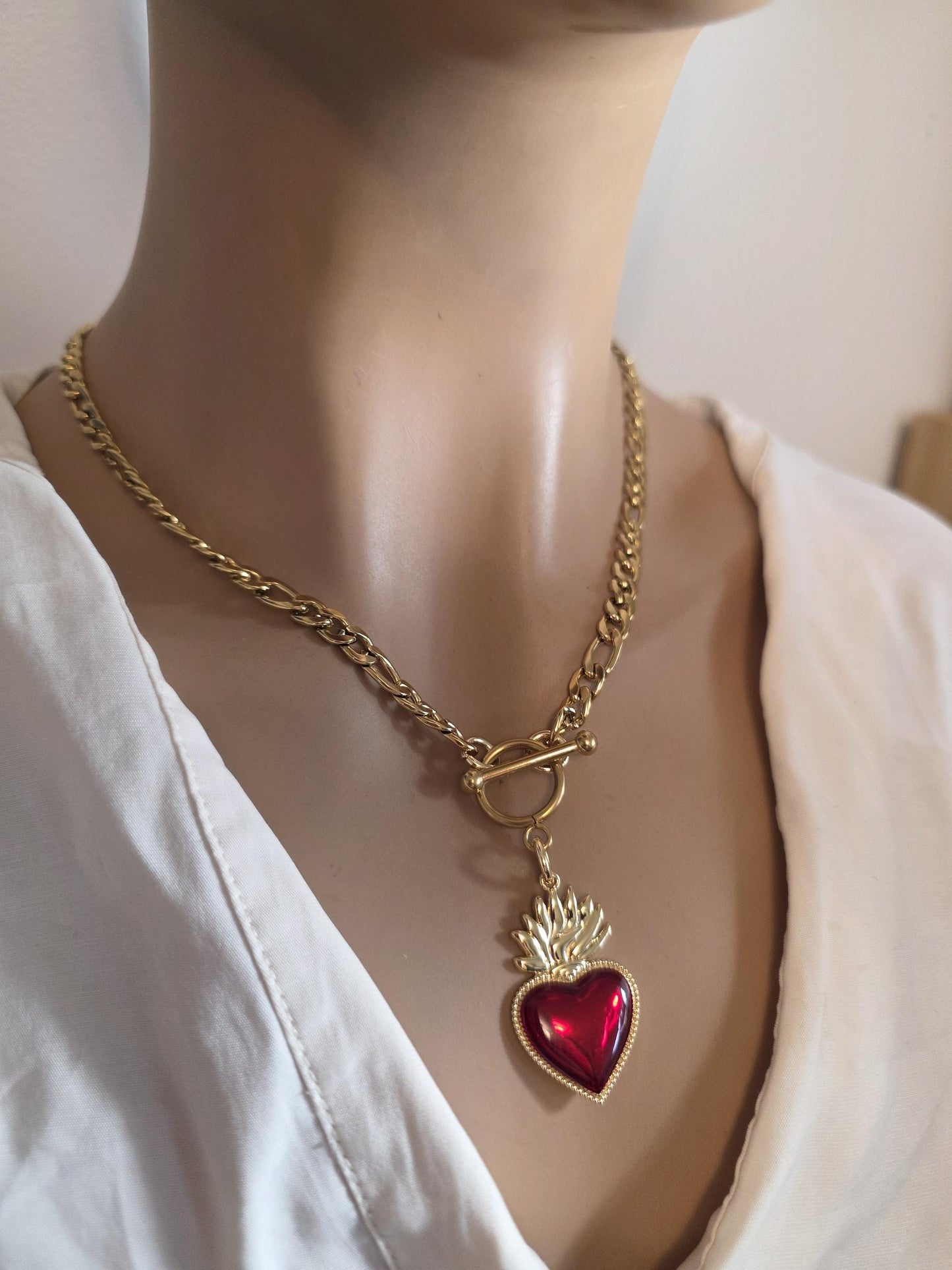 Gold Sacred Heart Layered Pendant Necklace Set - 3 Separate Necklaces, Angel Number 11:11