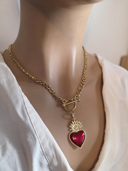 Gold Sacred Heart Layered Pendant Necklace Set - 3 Separate Necklaces, Angel Number 11:11