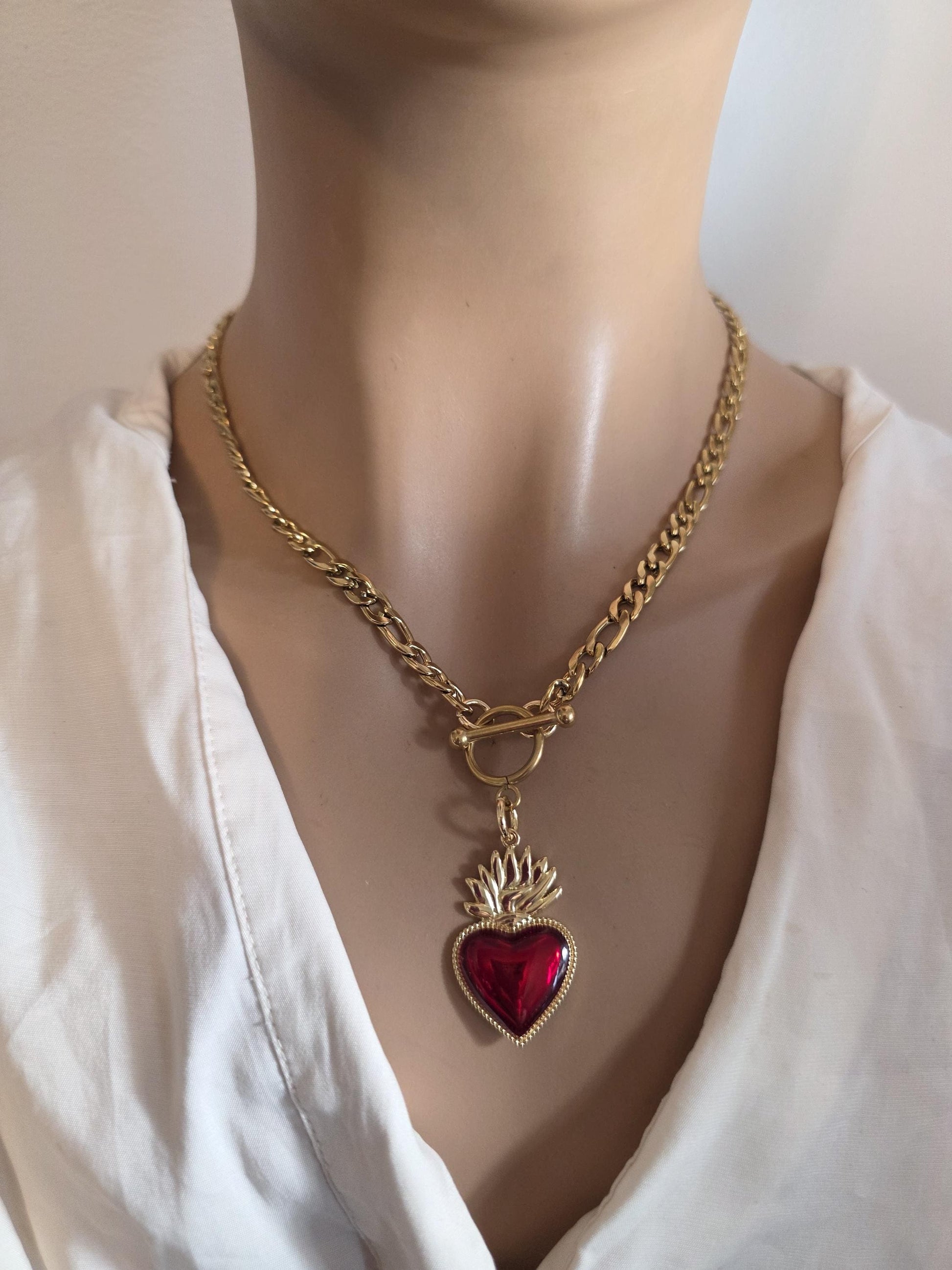 Gold Sacred Heart Layered Pendant Necklace Set - 3 Separate Necklaces, Angel Number 11:11