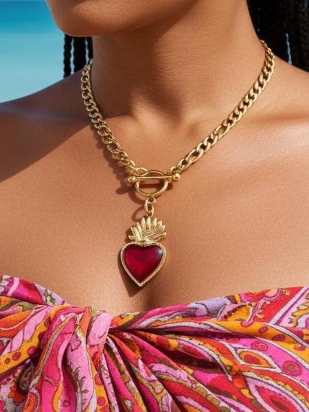 Gold Sacred Heart Layered Pendant Necklace Set - 3 Separate Necklaces, Angel Number 11:11