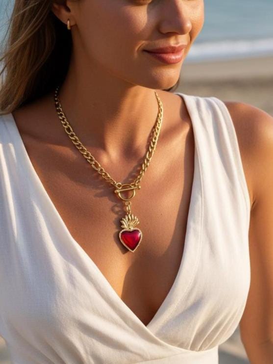 Gold Sacred Heart Layered Pendant Necklace Set - 3 Separate Necklaces, Angel Number 11:11