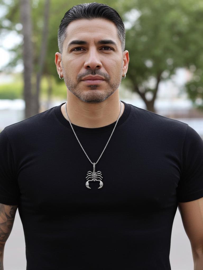 Mens Scorpion or Scorpio Pendant Necklace: Chunky Astrology Stainless Steel Jewelry