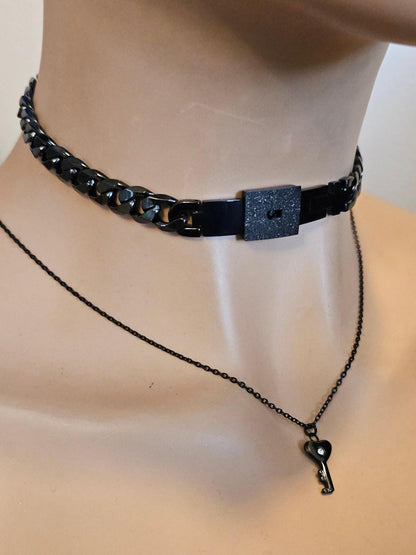 Lock It In - Black Luxury Day Collar Elegant Submissive Style Locking Choker Necklace & Key