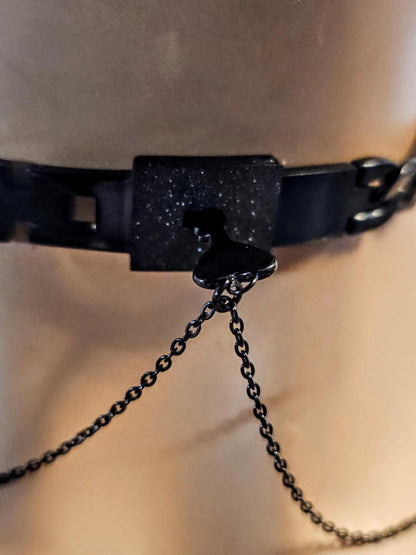Black Day Collar Luxury Elegant Submissive Style Locking Choker Necklace & Key | BDSM Bondage Aesthetic Handmade Padlock Couples Jewelry