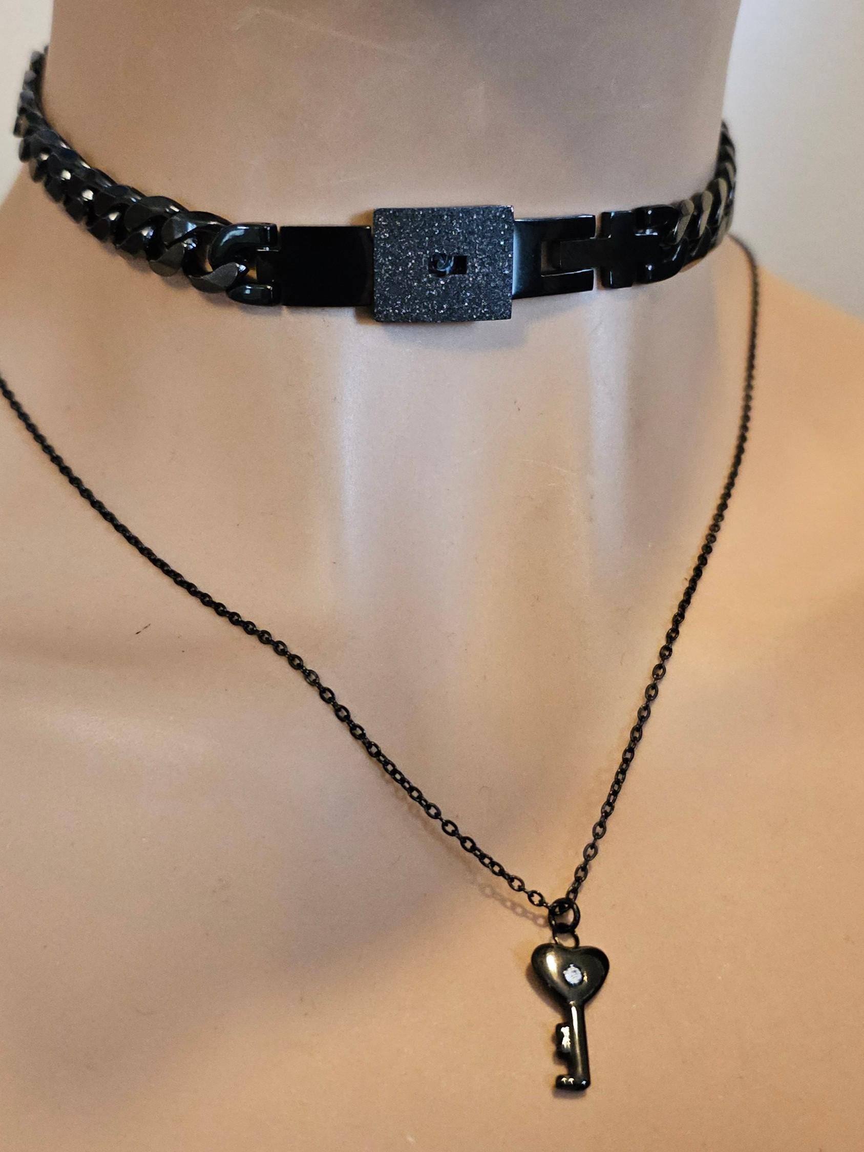 Lock It In - Black Luxury Day Collar Elegant Submissive Style Locking Choker Necklace & Key