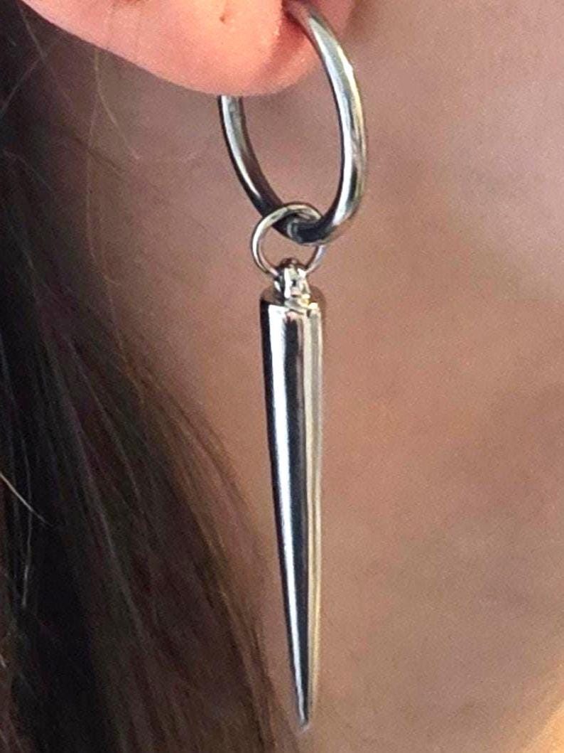 Surgical Steel Hypoallergenic Huggie Hoop Spike Goth Earrings - Handmade gothic punk alt grunge jewelry
