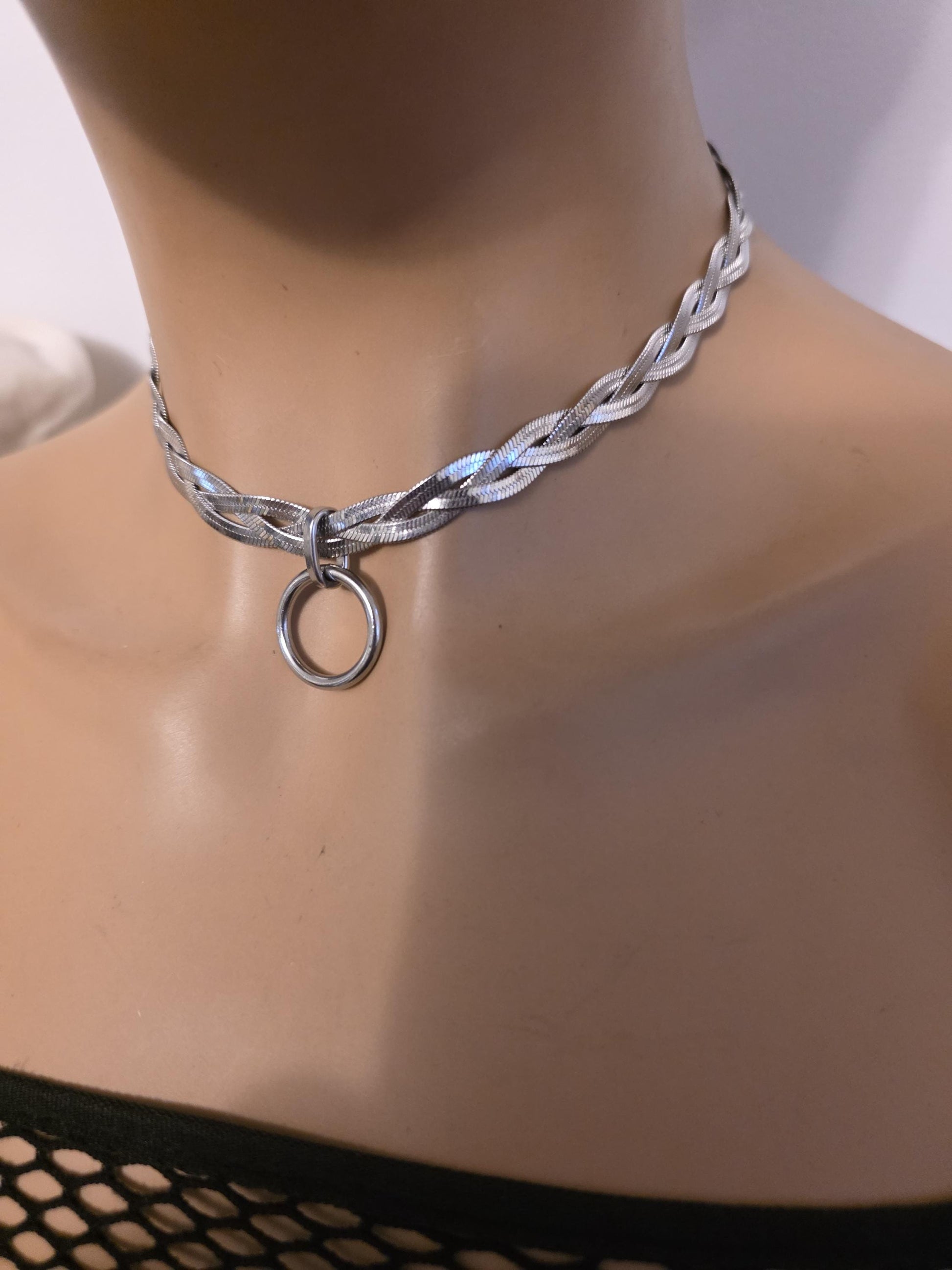 Discreet Day Collar Braided Herringbone Choker Necklace with Permanent Locking Clasp Options| Couples jewelry, BDSM style