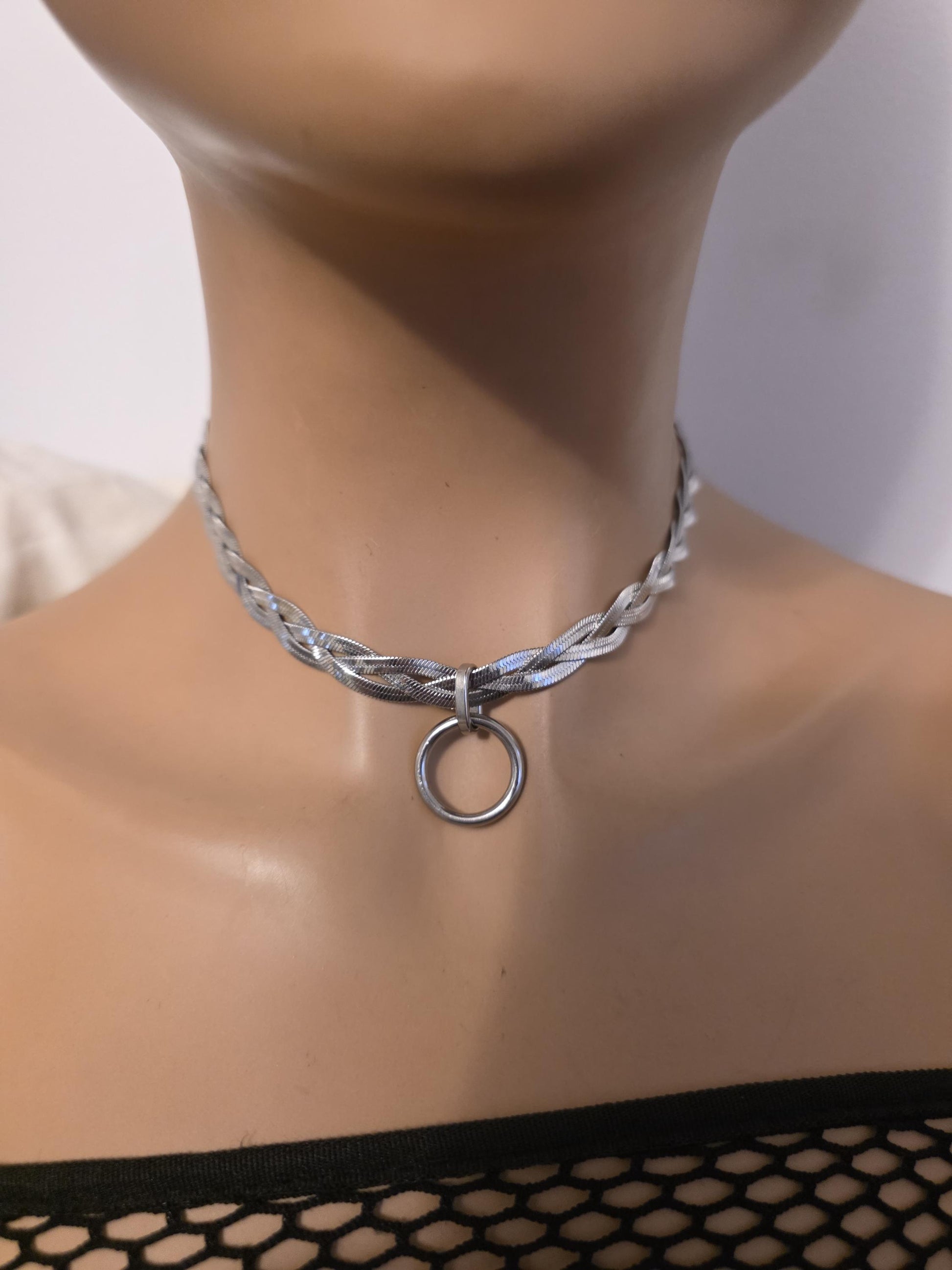 Discreet Day Collar Braided Herringbone Choker Necklace with Permanent Locking Clasp Options| Couples jewelry, BDSM style