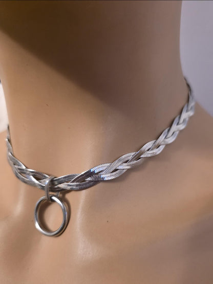 Discreet Day Collar Braided Herringbone Choker Necklace with Permanent Locking Clasp Options| Couples jewelry, BDSM style