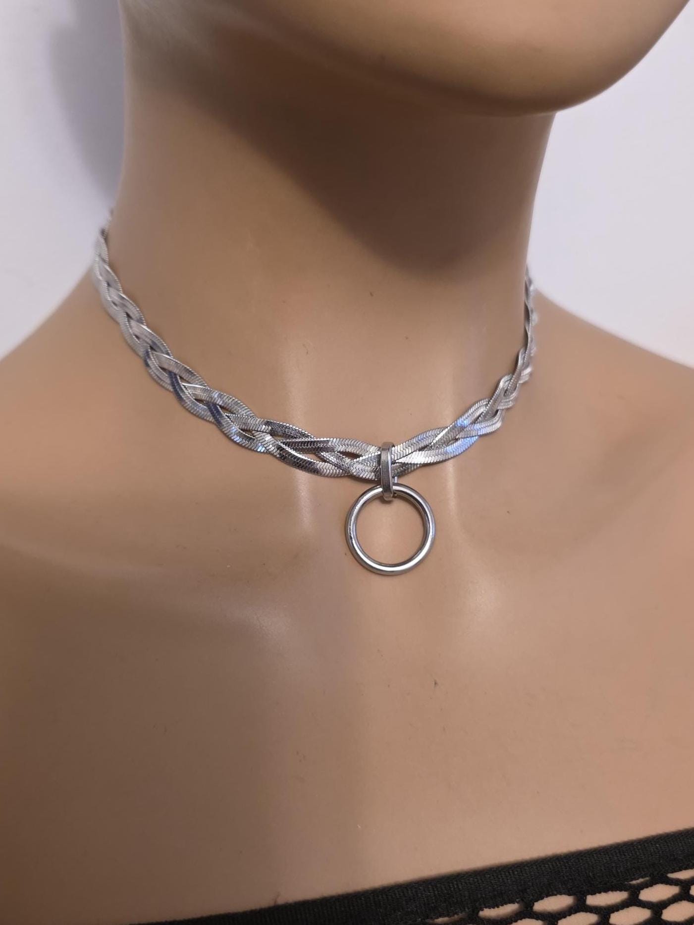Discreet Day Collar Braided Herringbone Choker Necklace with Permanent Locking Clasp Options| Couples jewelry, BDSM style